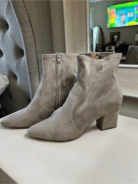 Women's Wide Taupe Suede Ankle Boots